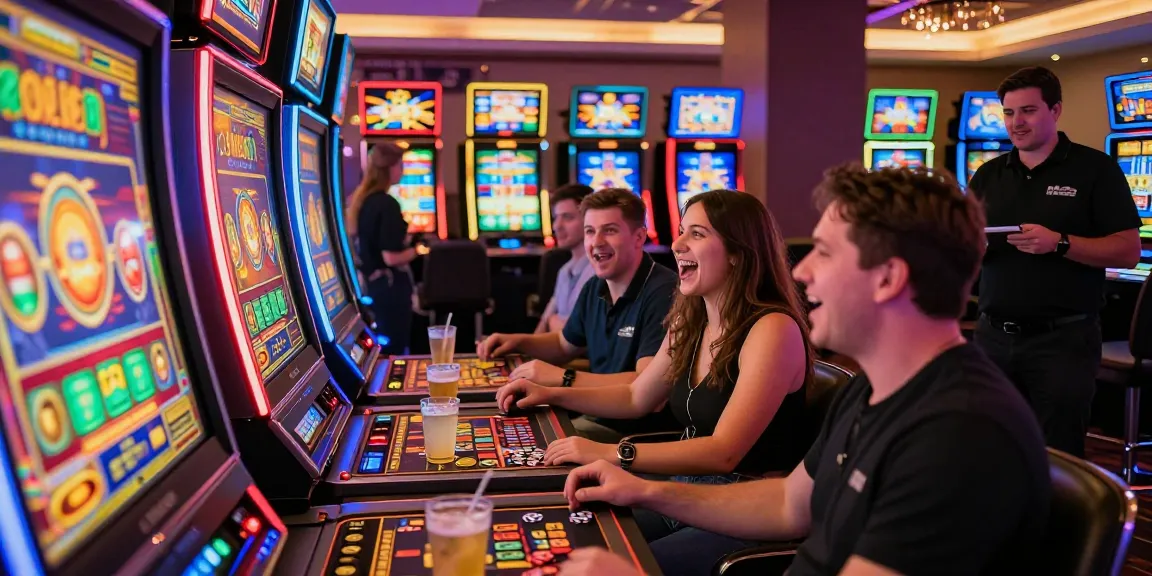Pengalaman bermain Slot gacor di kasino online dengan pemain bersenang-senang dan mesin slot berwarna-warni.