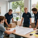 Umzugsunternehmen Darmstadt - Team von Fachleuten bespricht Umzugslogistik am Tisch.