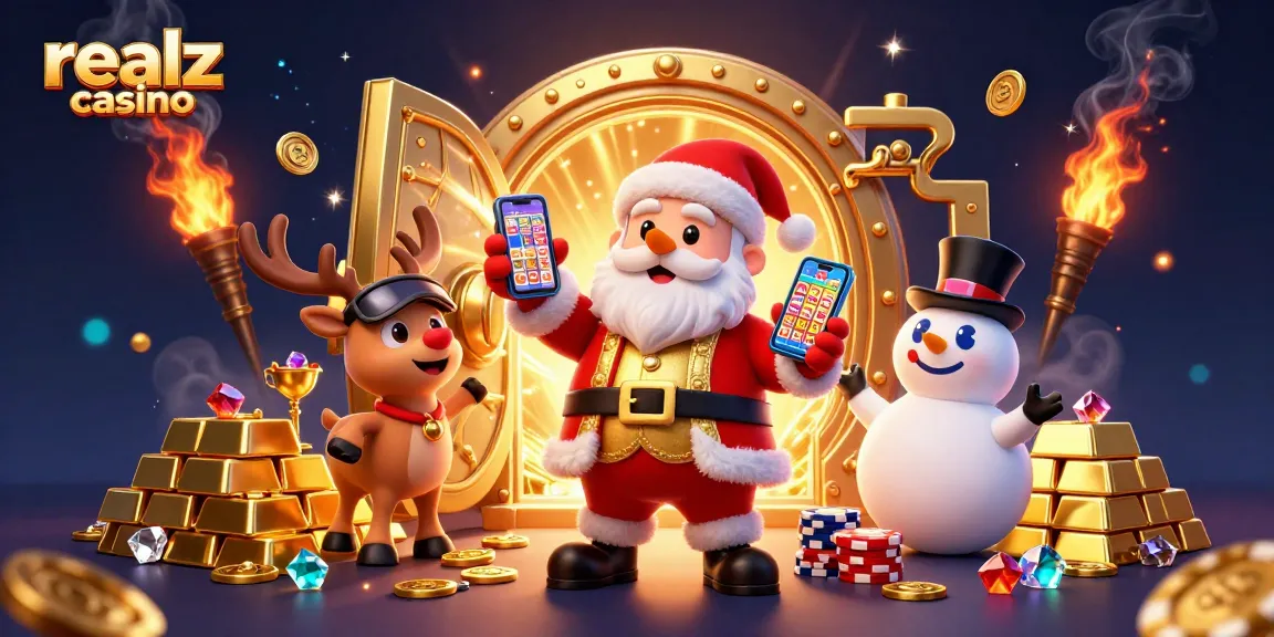 Experience the thrill of realz casino with festive characters in an ultra-detailed 3D illustration.