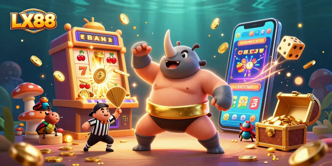 Experience gaming excitement with LX88's dynamic jackpot featuring colorful coins and engaging characters.