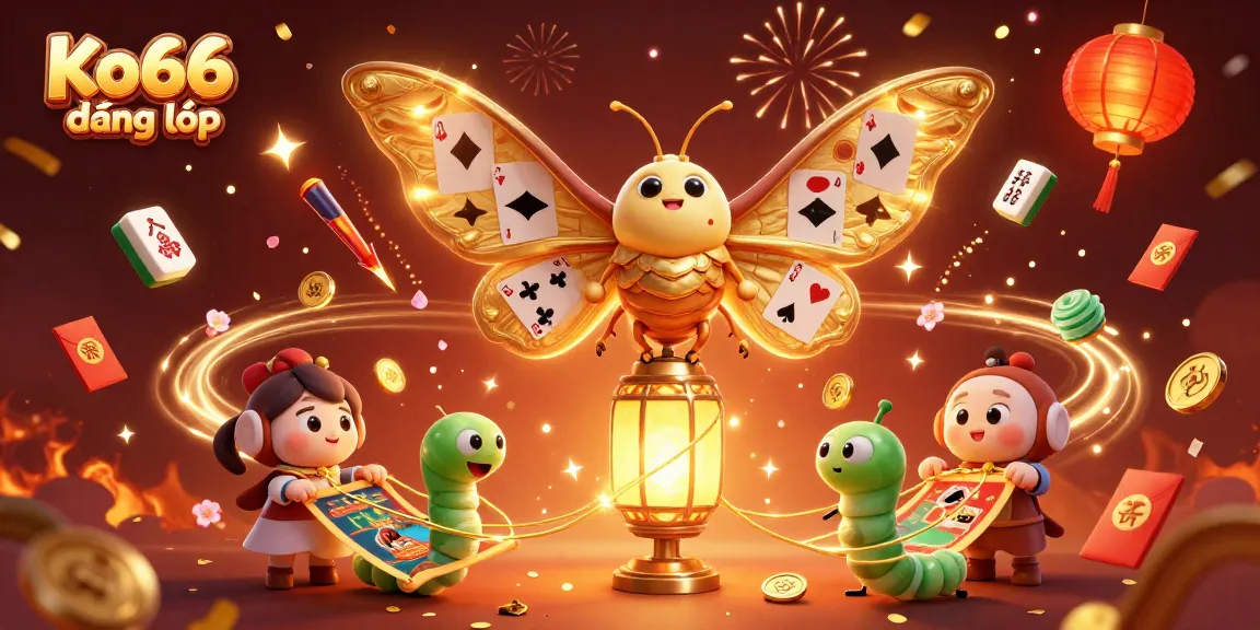 Experience thrilling gameplay with Ko66 đăng nhập through vibrant casino illustrations featuring a butterfly and gold elements.
