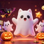 Experience the thrilling world of tg88 as a friendly ghost cat and a vampire bat explore a haunted casino.